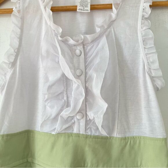 Esley White Ruffled Top Pale Green Botton Sleeveless Two Tone Dress - Picture 7 of 8